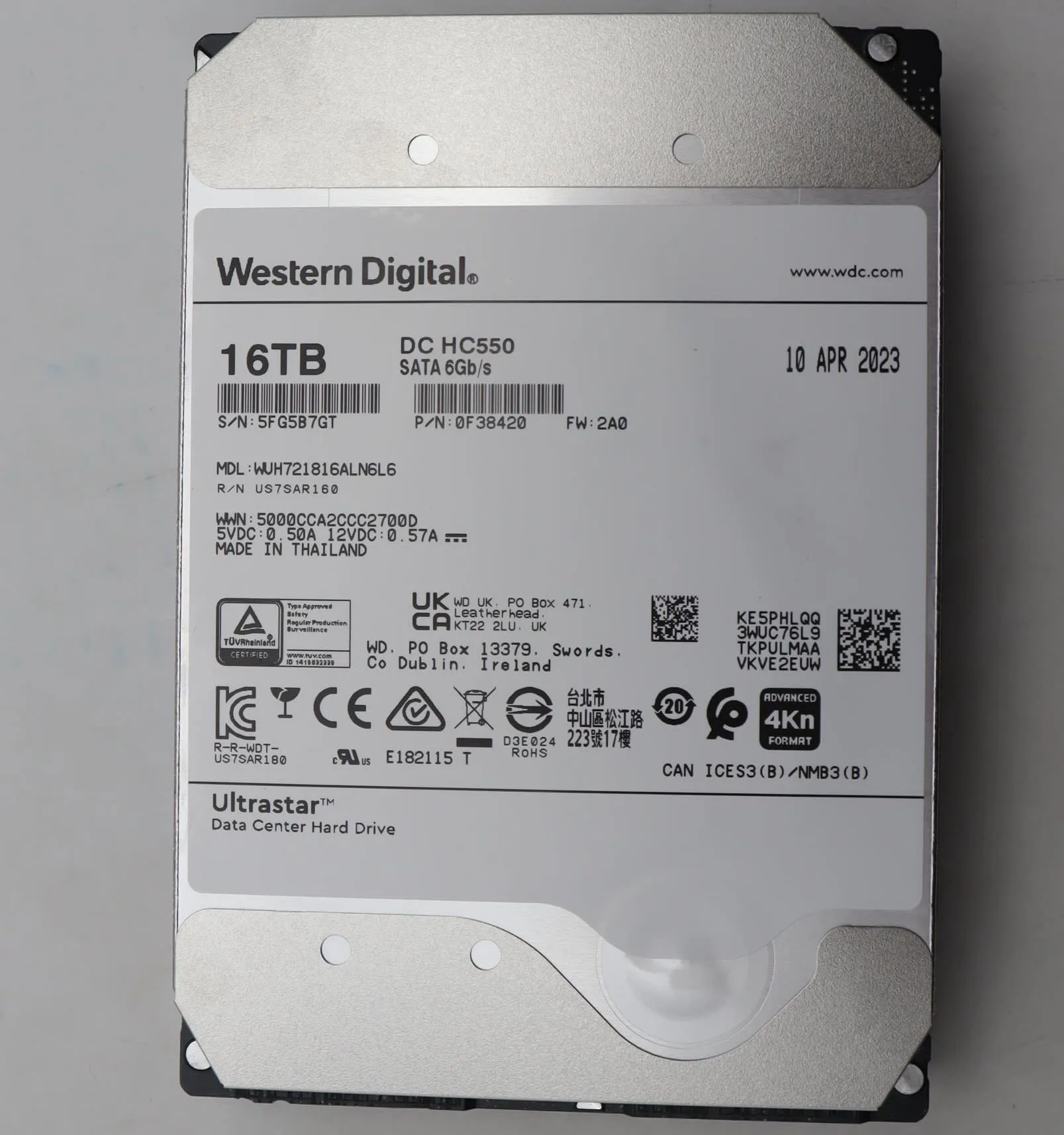 WD DC HC550 16TB SATA 7.2K 6Gbps 4KN 3,5" LFF | P/N: 0F38420